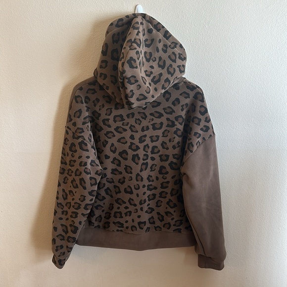 Mello Leopard Jacket Size Medium Brown Black Hood Pockets Full Zip Pockets - Picture 7 of 14